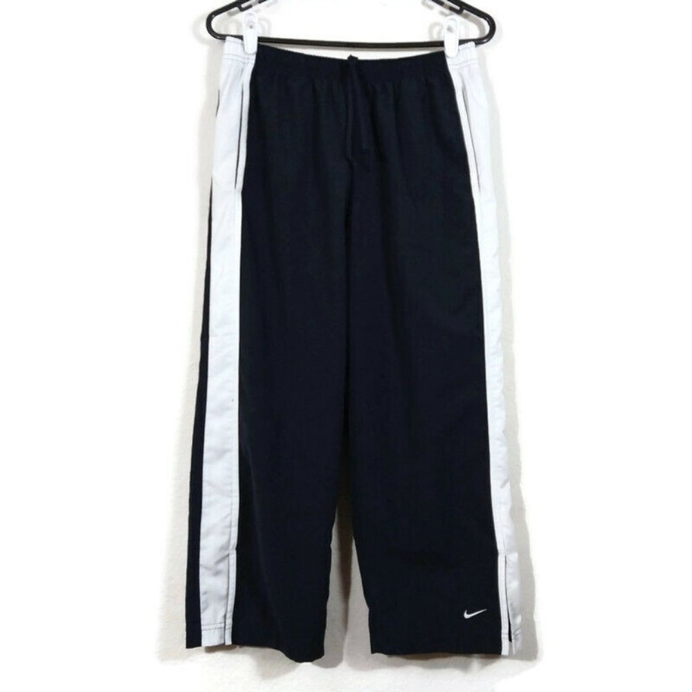 Nike Youth Split Hem Training Track Pants Logo Drawstring Black Size M (8-10)